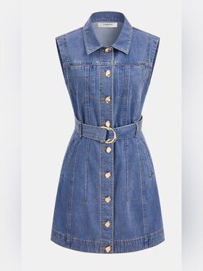 Commense belted denimSleeveless shirt Dress